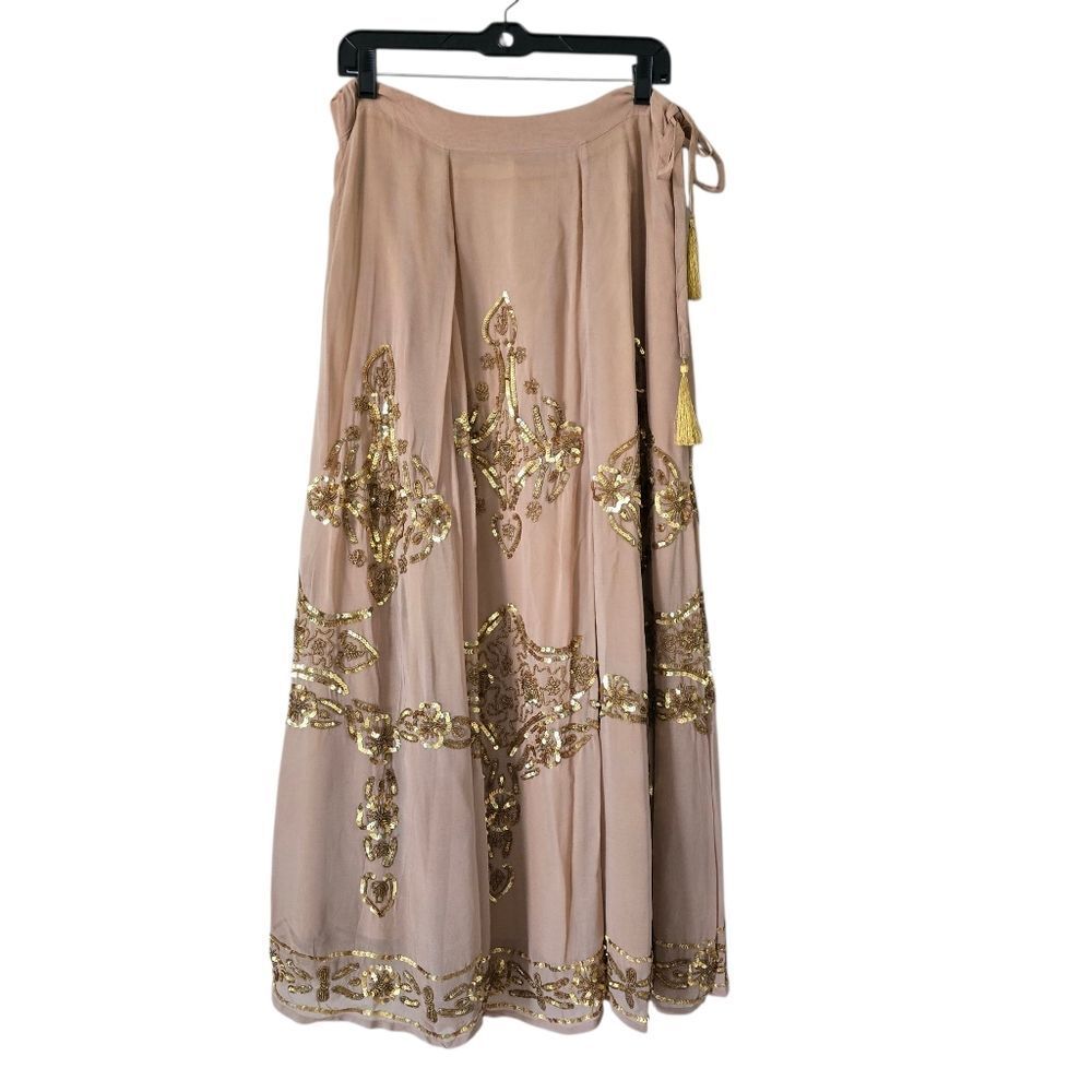 Soft Surroundings Women's‎ Maxi Skirt Size Small Embellished Beige Gold Bohemian